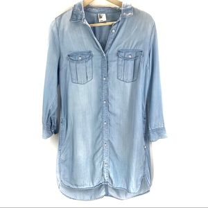 H&M Light Blue Button Front Chambray Dress Sz 8